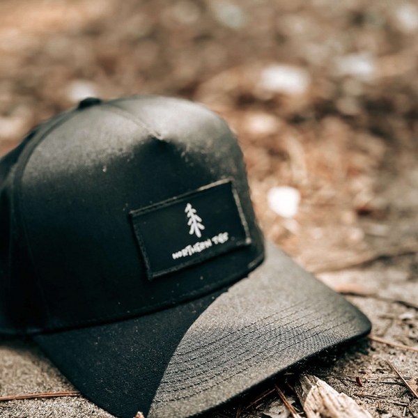 Black Mid Crown Patch Hat